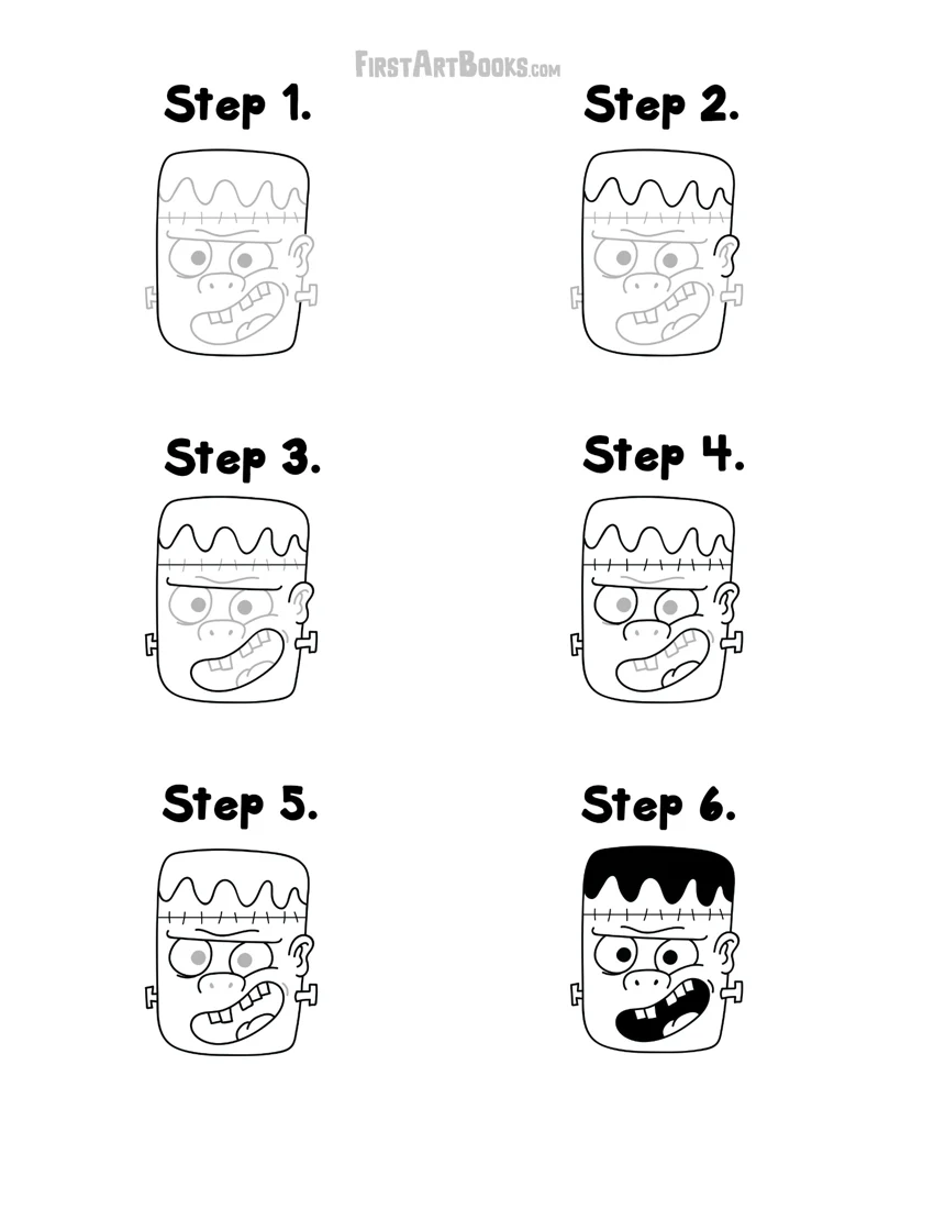 How to Draw a Frankenstein-Style Face printable preview