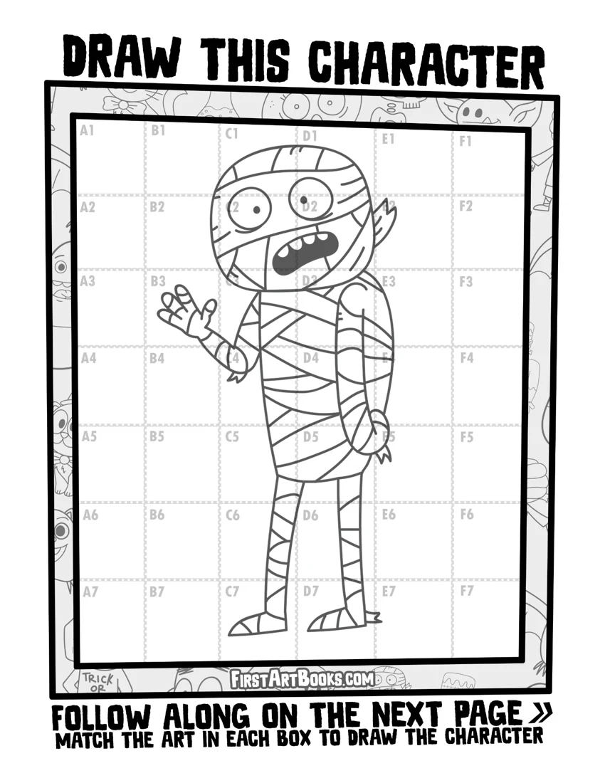 Cartoon Mummy Grid Drawing printable preview