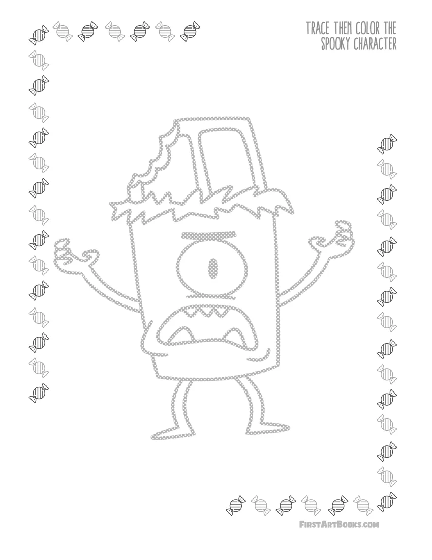 One-Eyed Monster Tracing and Coloring Page printable preview
