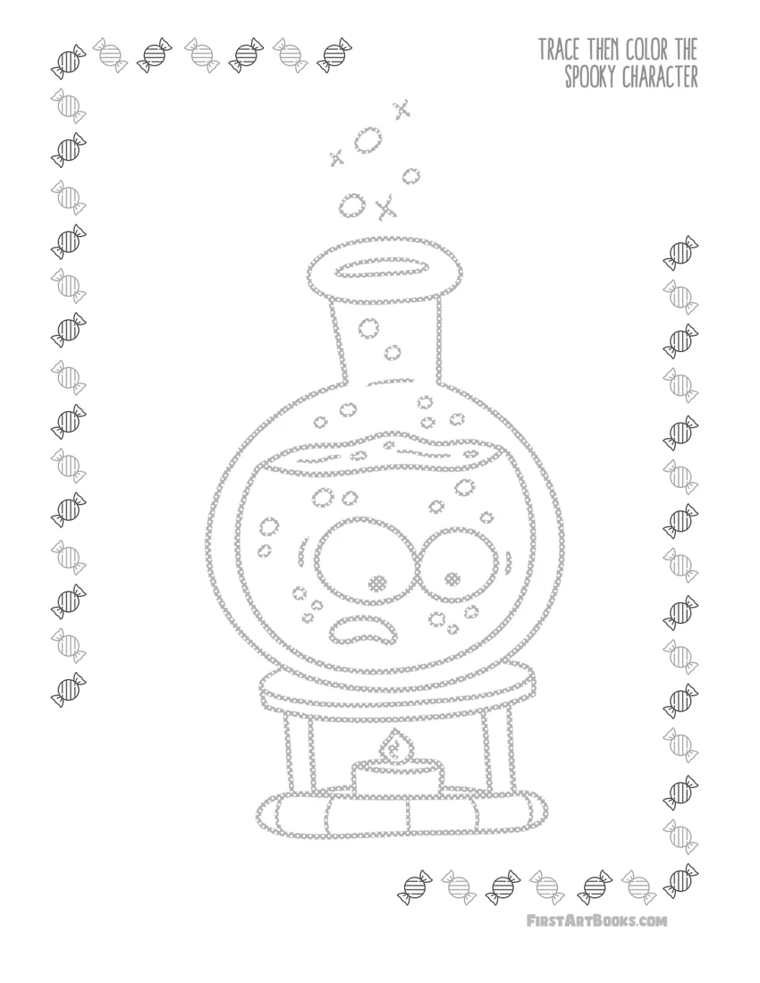 Spooky Potion Bottle Tracing and Coloring Page printable preview
