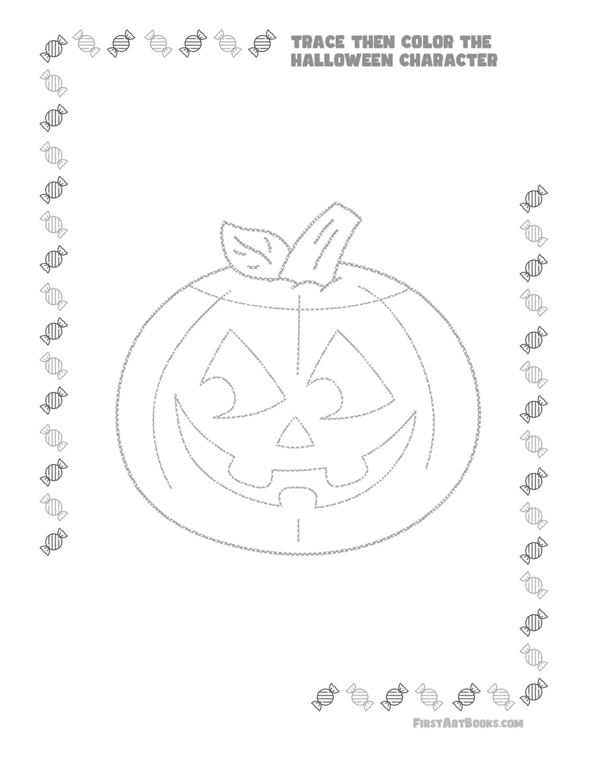 Pumpkin Tracing and Coloring Page printable preview
