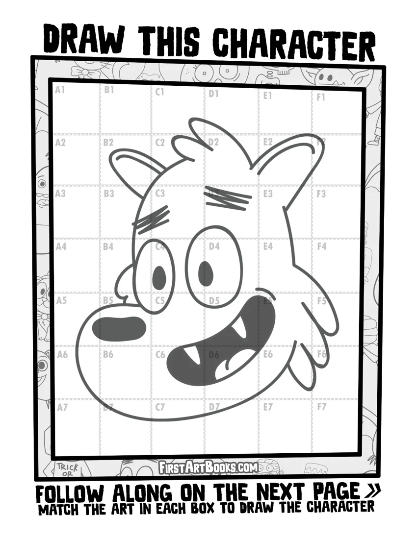 Cartoon Werewolf Grid Drawing printable preview